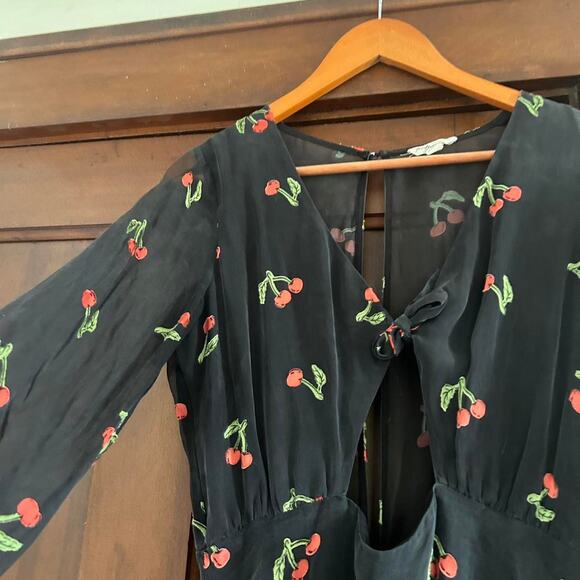 For Love And Lemons Cherry Twist Mini Dress Retro Burnout Velvet Pinup Cutouts L - Picture 3 of 7